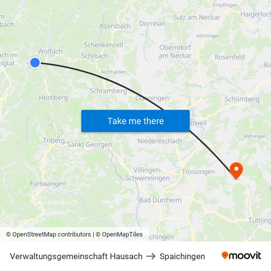 Verwaltungsgemeinschaft Hausach to Spaichingen map