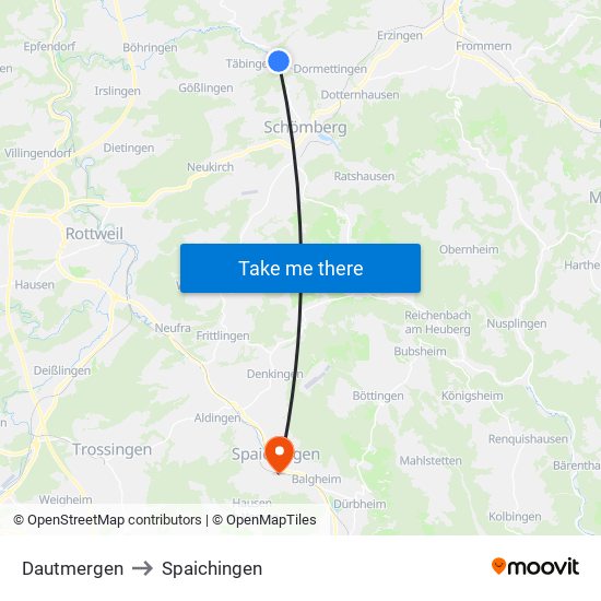 Dautmergen to Spaichingen map