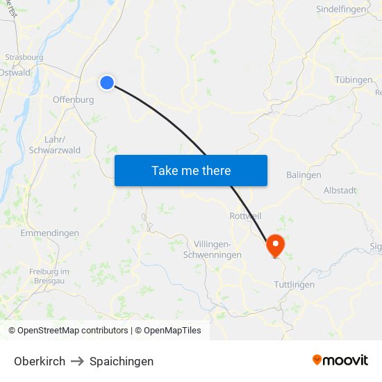 Oberkirch to Spaichingen map