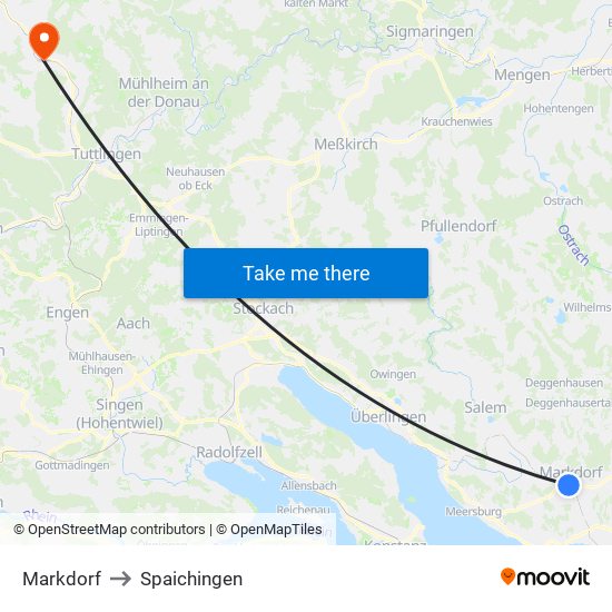 Markdorf to Spaichingen map
