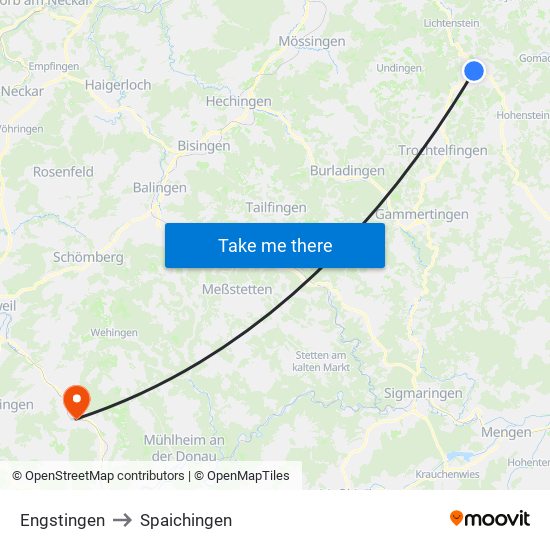 Engstingen to Spaichingen map