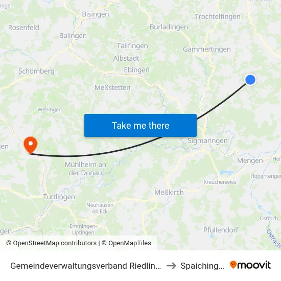 Gemeindeverwaltungsverband Riedlingen to Spaichingen map
