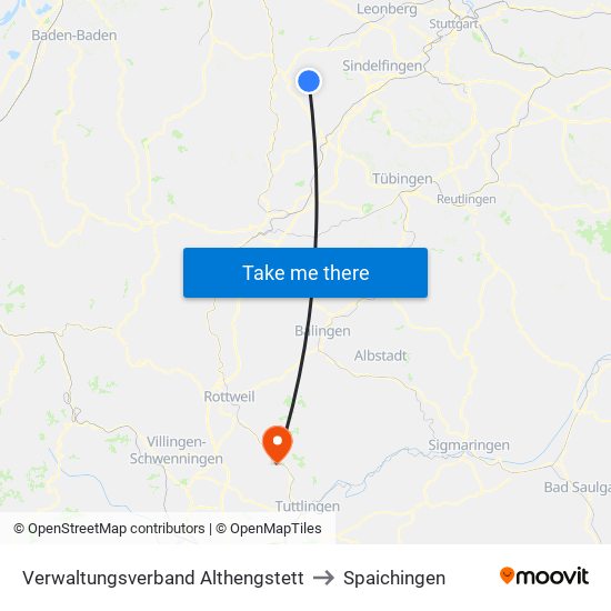 Verwaltungsverband Althengstett to Spaichingen map