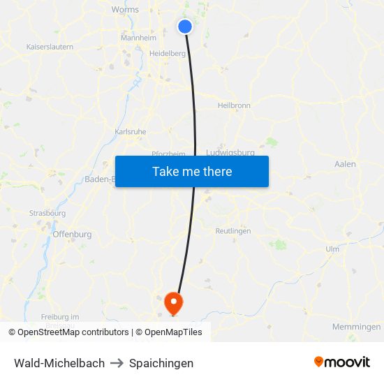 Wald-Michelbach to Spaichingen map