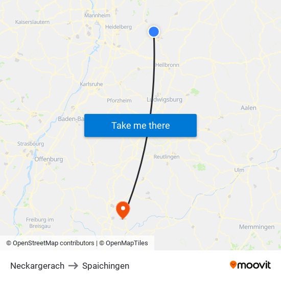 Neckargerach to Spaichingen map