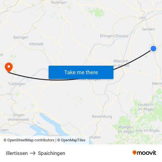 Illertissen to Spaichingen map