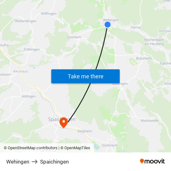 Wehingen to Spaichingen map