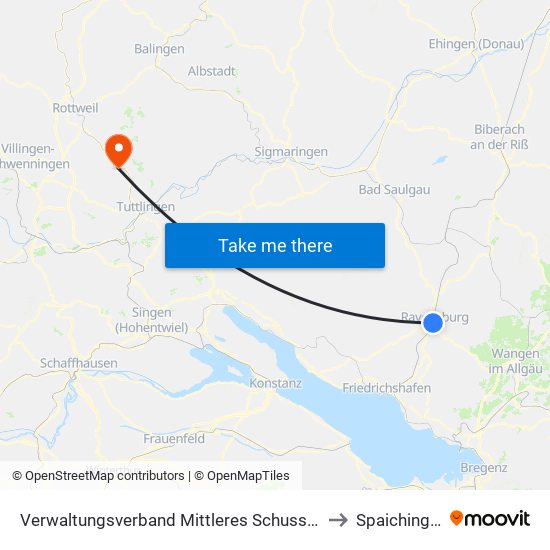 Verwaltungsverband Mittleres Schussental to Spaichingen map