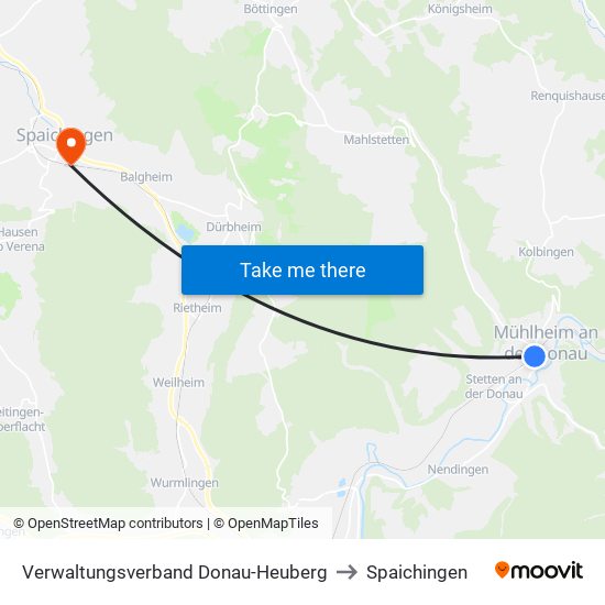 Verwaltungsverband Donau-Heuberg to Spaichingen map