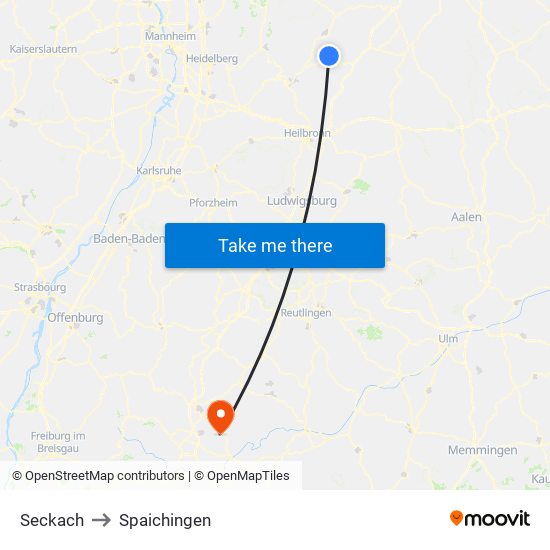 Seckach to Spaichingen map