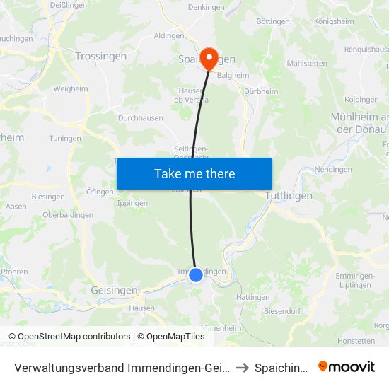 Verwaltungsverband Immendingen-Geisingen to Spaichingen map