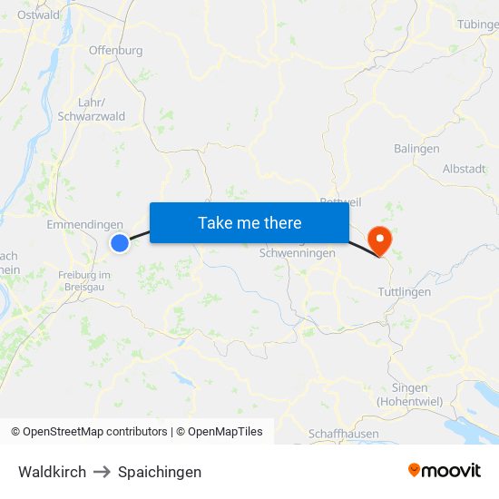 Waldkirch to Spaichingen map