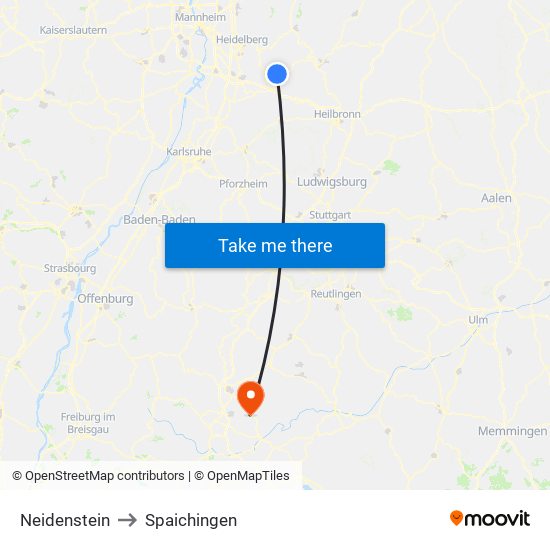 Neidenstein to Spaichingen map