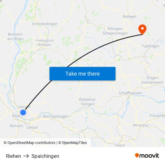 Riehen to Spaichingen map