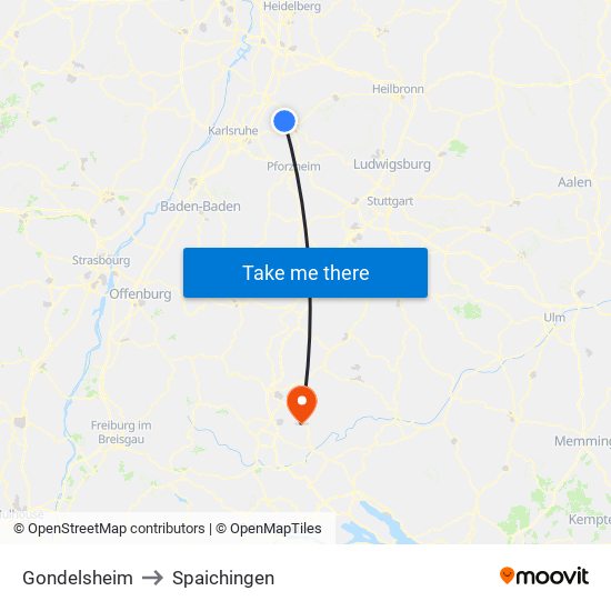 Gondelsheim to Spaichingen map