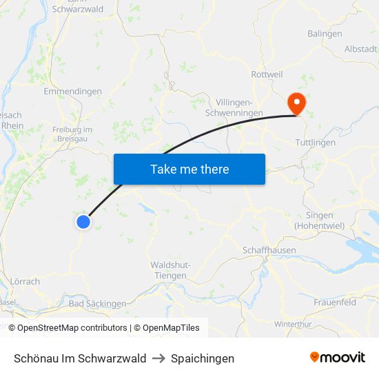 Schönau Im Schwarzwald to Spaichingen map