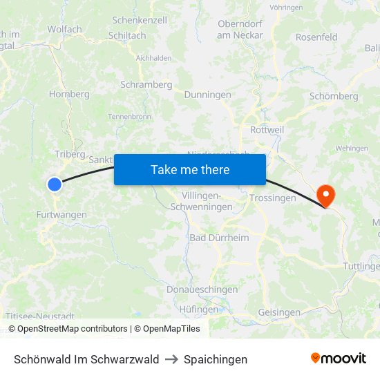 Schönwald Im Schwarzwald to Spaichingen map