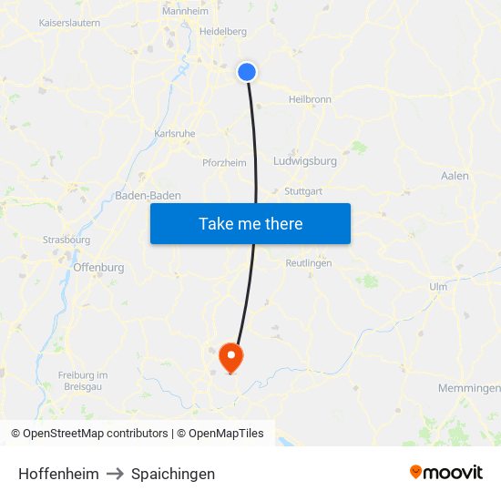 Hoffenheim to Spaichingen map