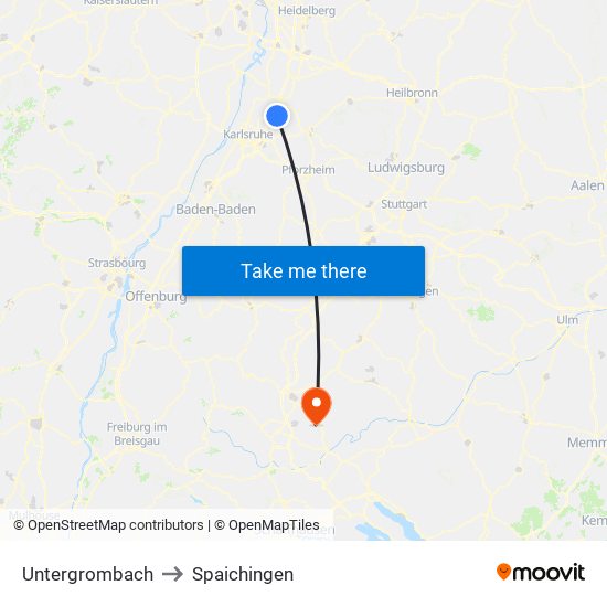 Untergrombach to Spaichingen map