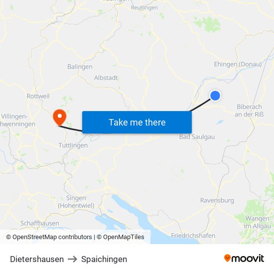 Dietershausen to Spaichingen map