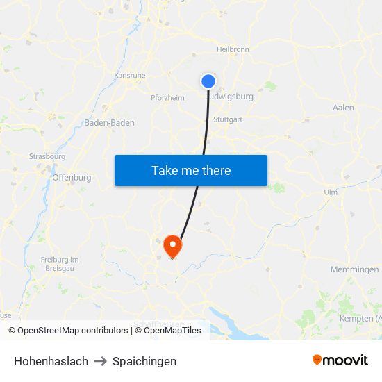 Hohenhaslach to Spaichingen map
