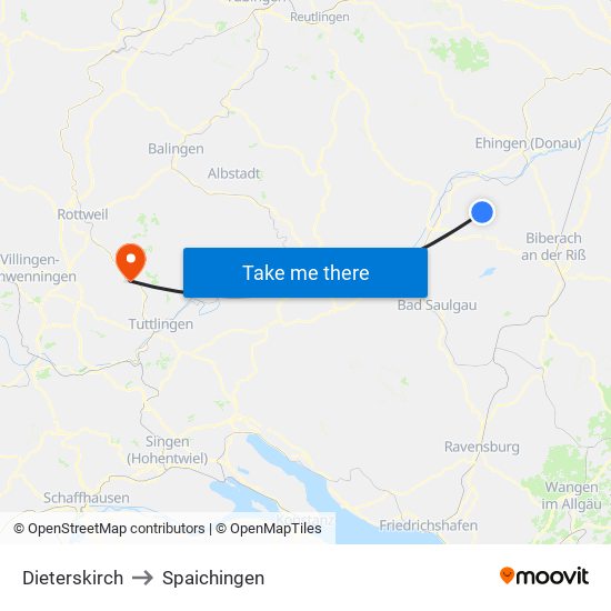 Dieterskirch to Spaichingen map