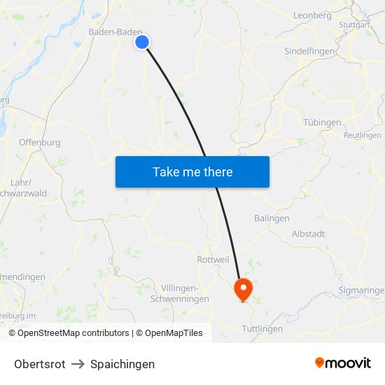 Obertsrot to Spaichingen map