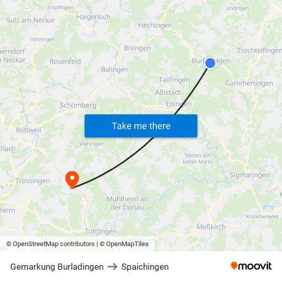 Gemarkung Burladingen to Spaichingen map