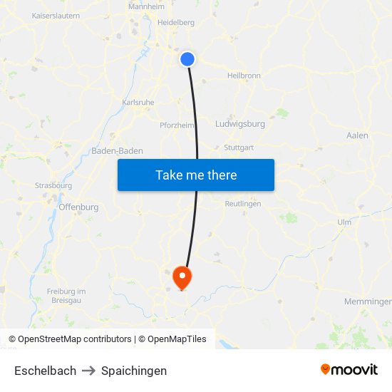 Eschelbach to Spaichingen map