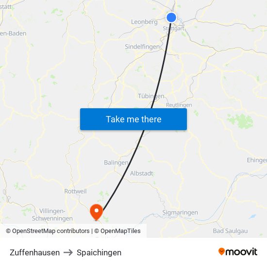 Zuffenhausen to Spaichingen map