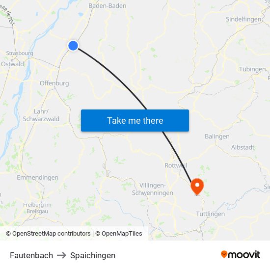 Fautenbach to Spaichingen map