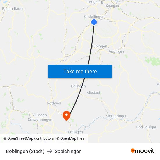 Böblingen (Stadt) to Spaichingen map