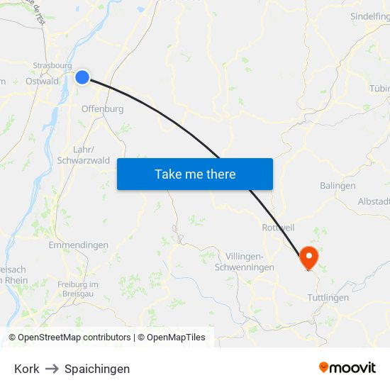 Kork to Spaichingen map