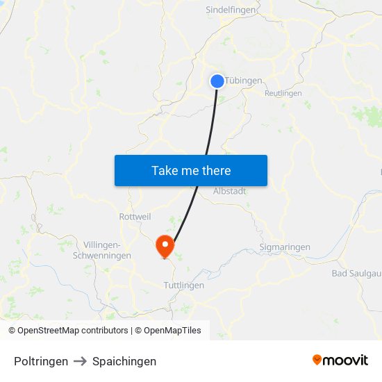 Poltringen to Spaichingen map