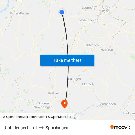 Unterlengenhardt to Spaichingen map