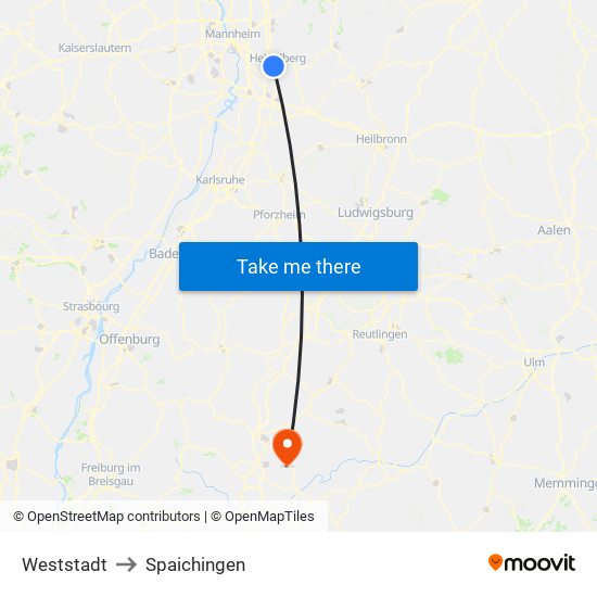 Weststadt to Spaichingen map