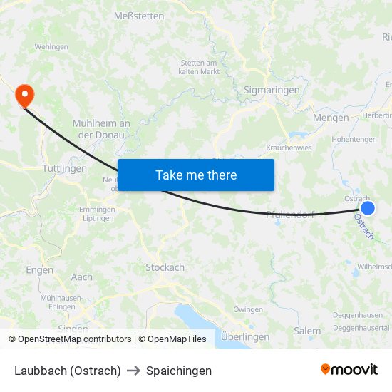 Laubbach (Ostrach) to Spaichingen map