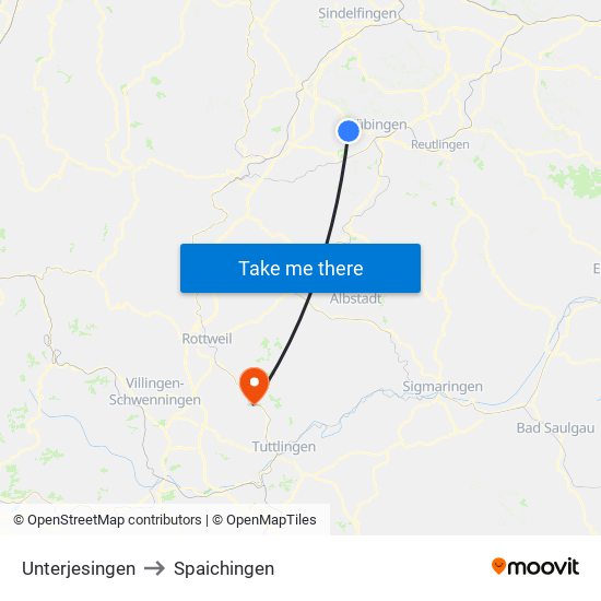 Unterjesingen to Spaichingen map