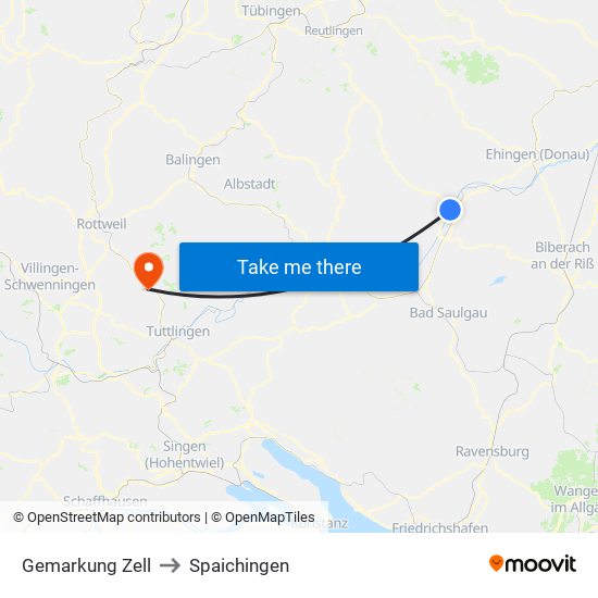Gemarkung Zell to Spaichingen map