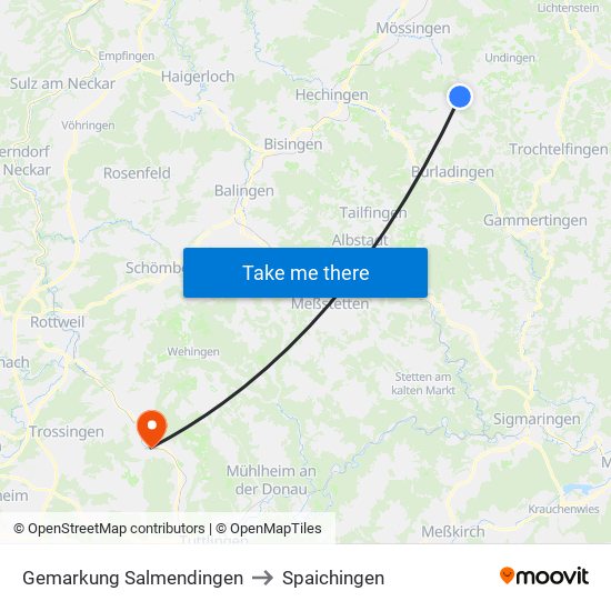 Gemarkung Salmendingen to Spaichingen map