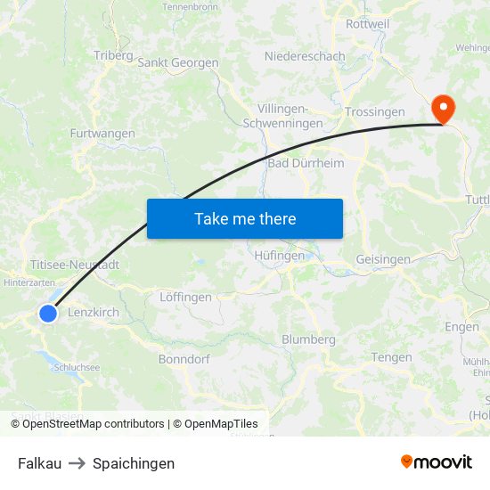 Falkau to Spaichingen map