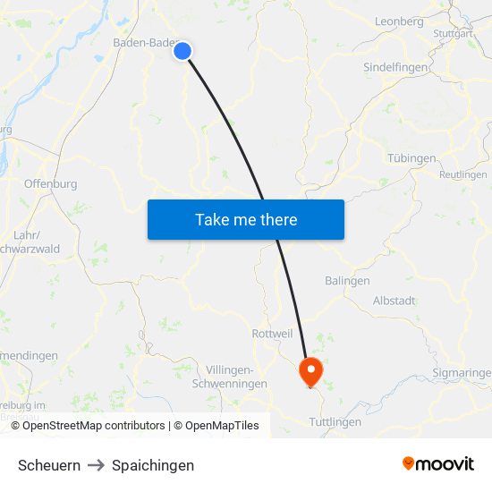 Scheuern to Spaichingen map