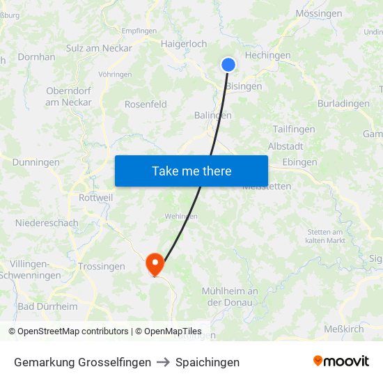 Gemarkung Grosselfingen to Spaichingen map