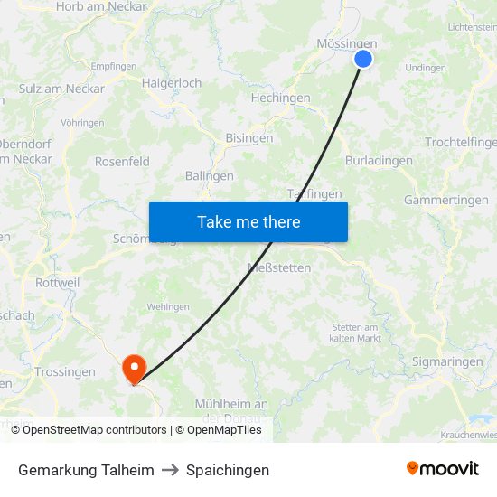 Gemarkung Talheim to Spaichingen map