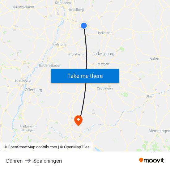 Dühren to Spaichingen map