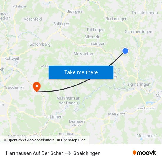 Harthausen Auf Der Scher to Spaichingen map