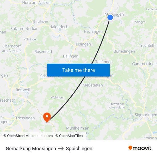 Gemarkung Mössingen to Spaichingen map