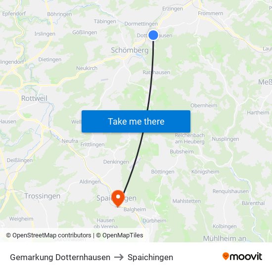 Gemarkung Dotternhausen to Spaichingen map