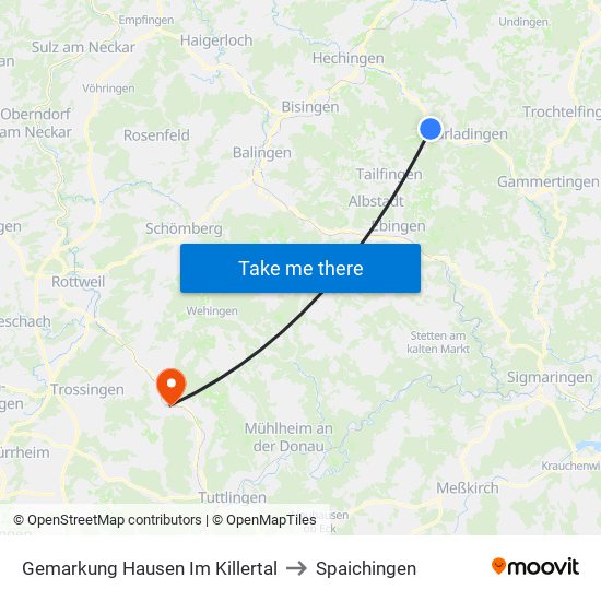 Gemarkung Hausen Im Killertal to Spaichingen map