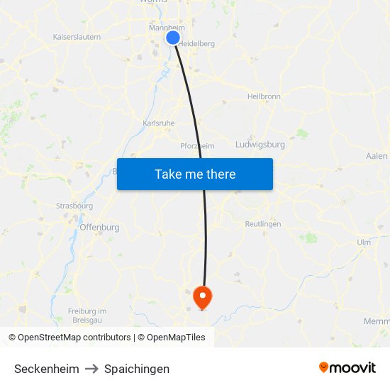 Seckenheim to Spaichingen map